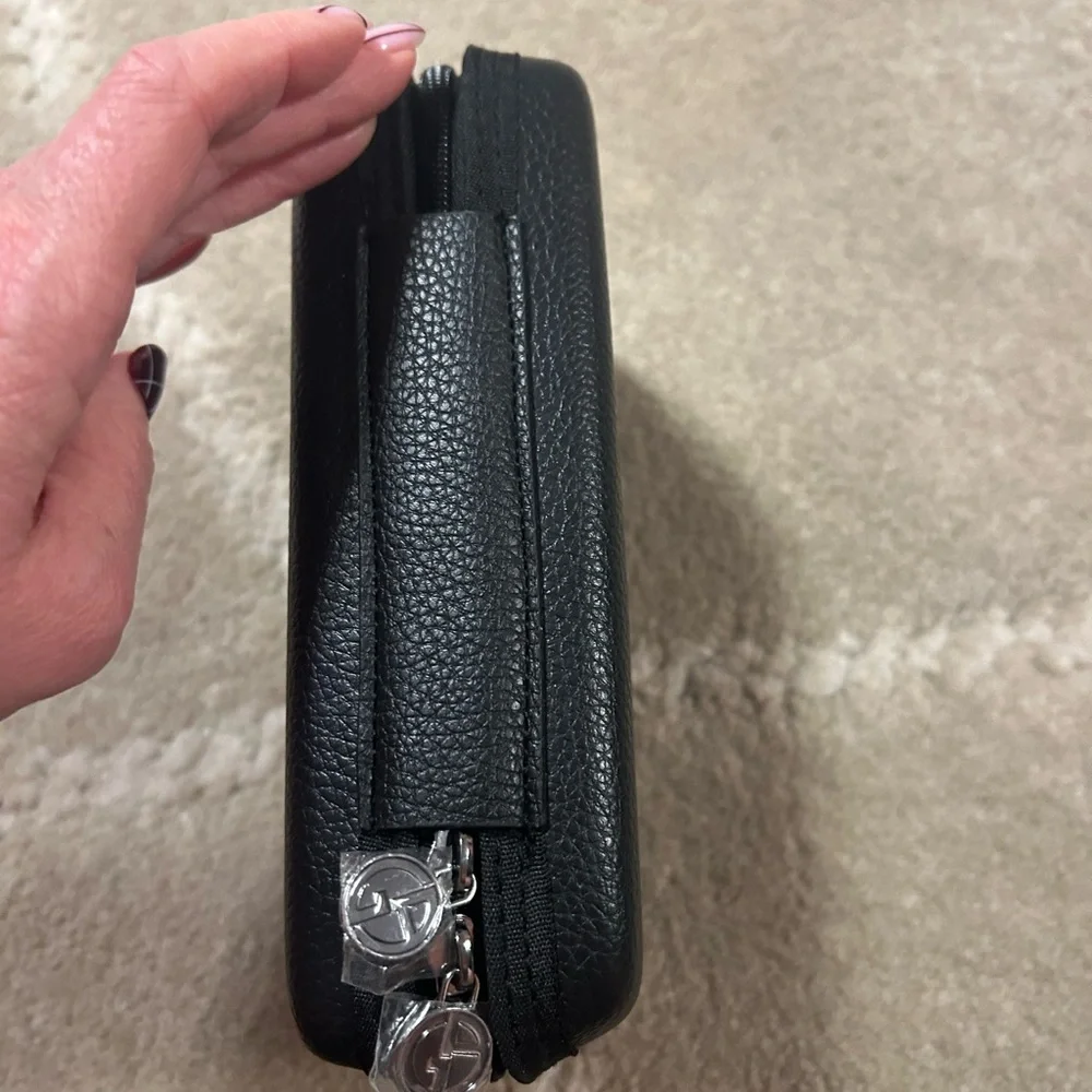 Black Leather Unisex Travel Bag Set by Giorgio Armani